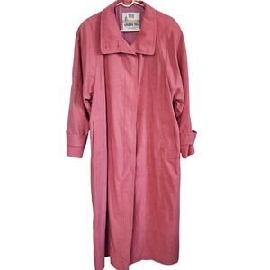 Towne by London Fog Vintage Mauve Trench Coat Longline Textured Overcoat Pink